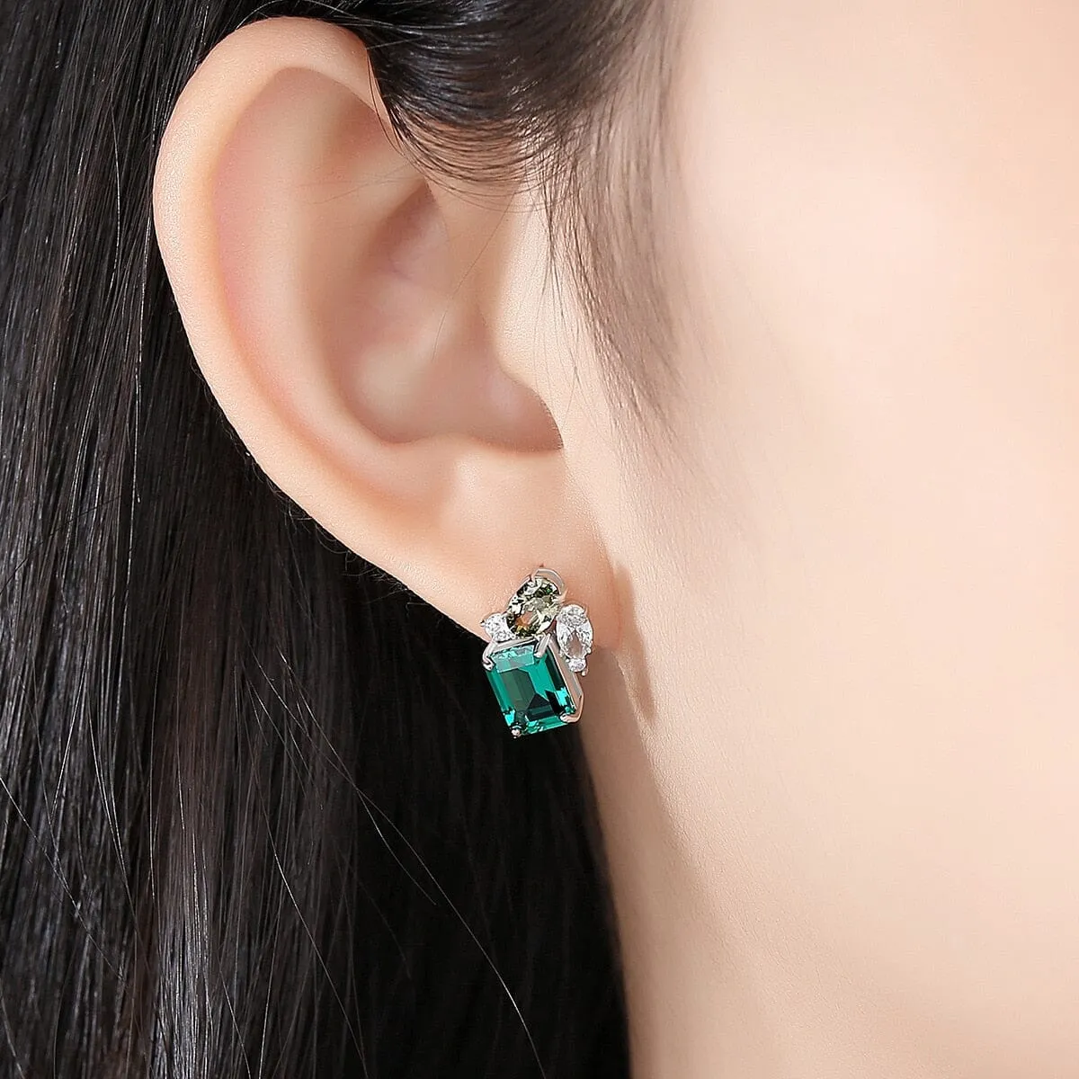 Emerald and Peridot Gemstones Stud Earrings