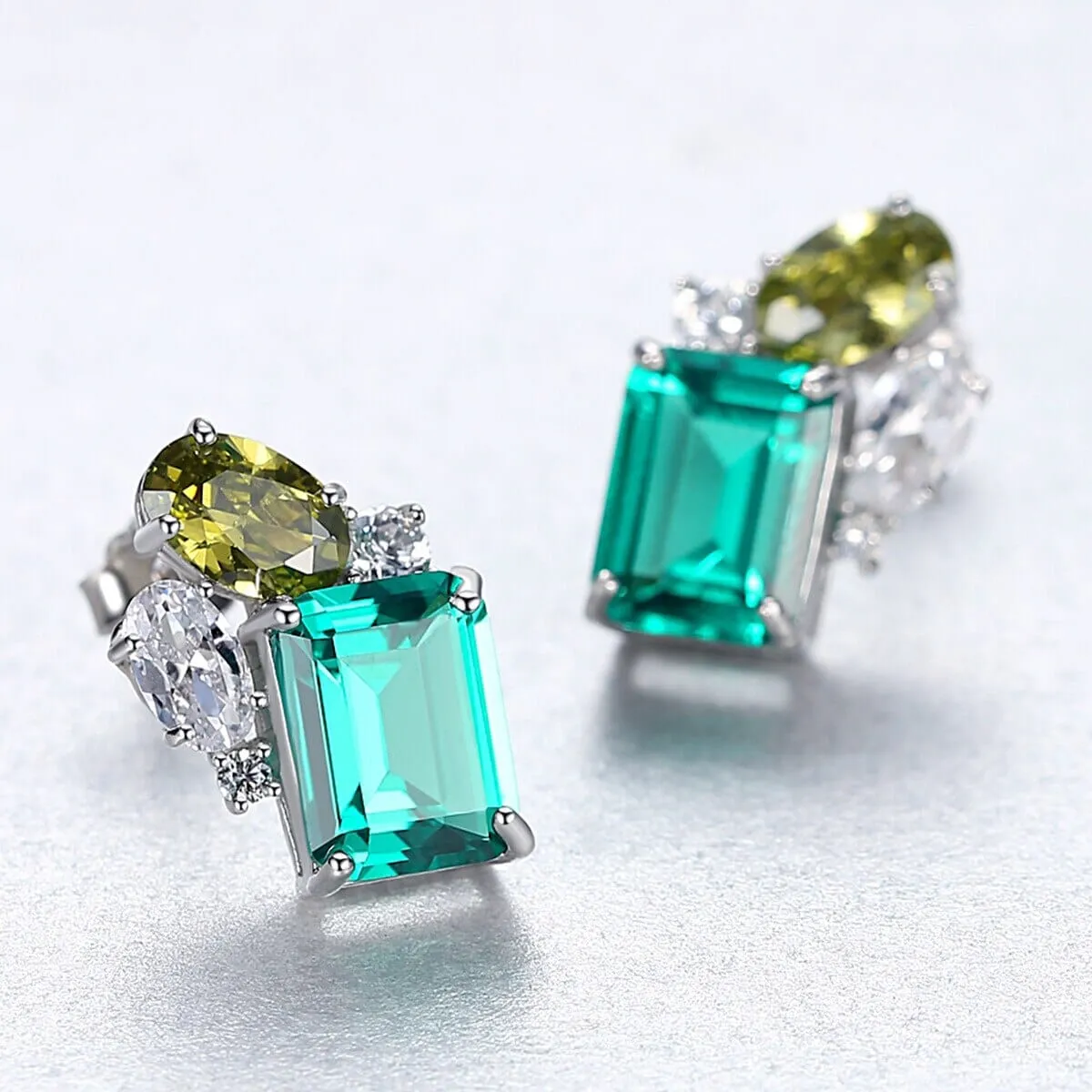 Emerald and Peridot Gemstones Stud Earrings