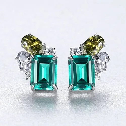 Emerald and Peridot Gemstones Stud Earrings