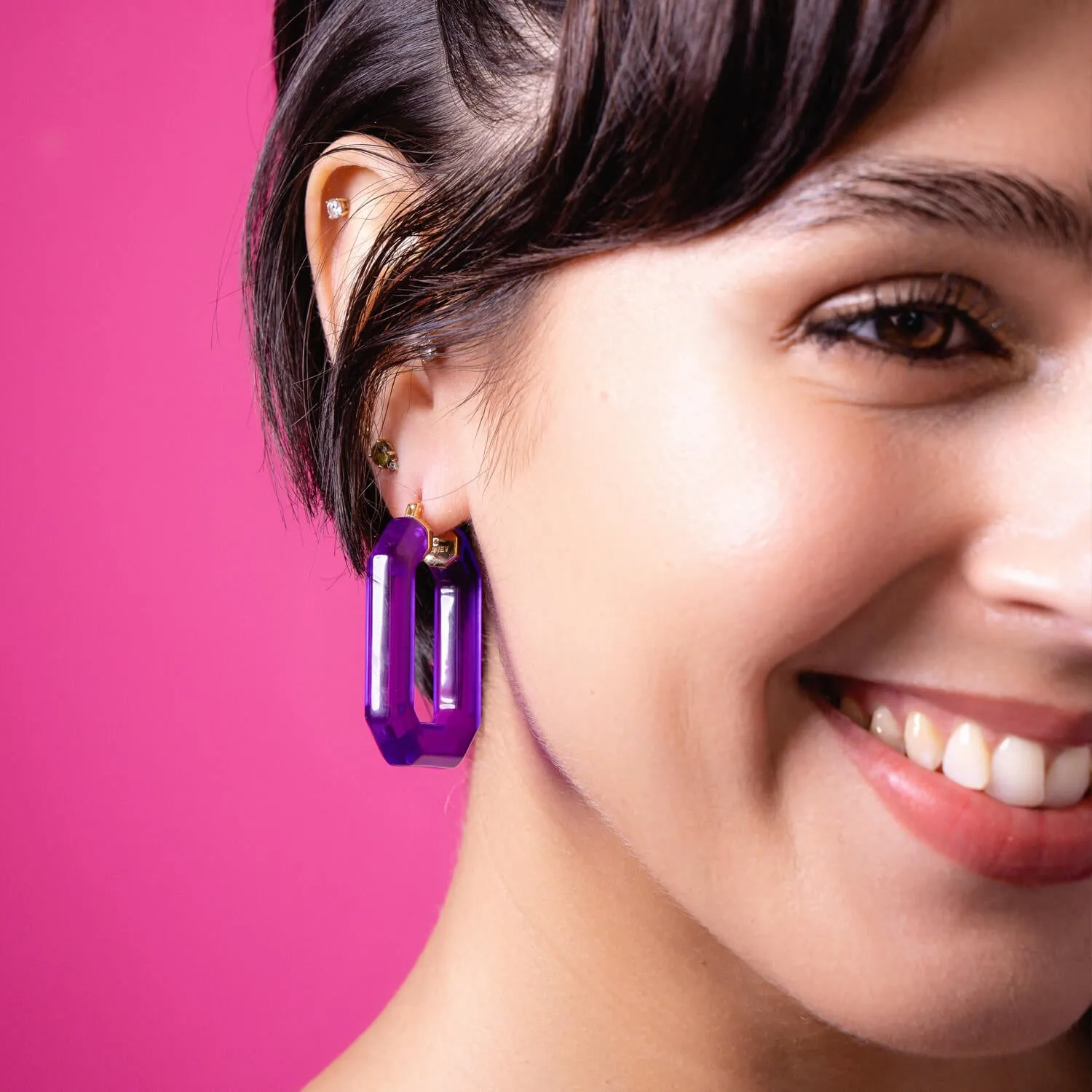 Emerald Gem Lucite Hoop Earrings