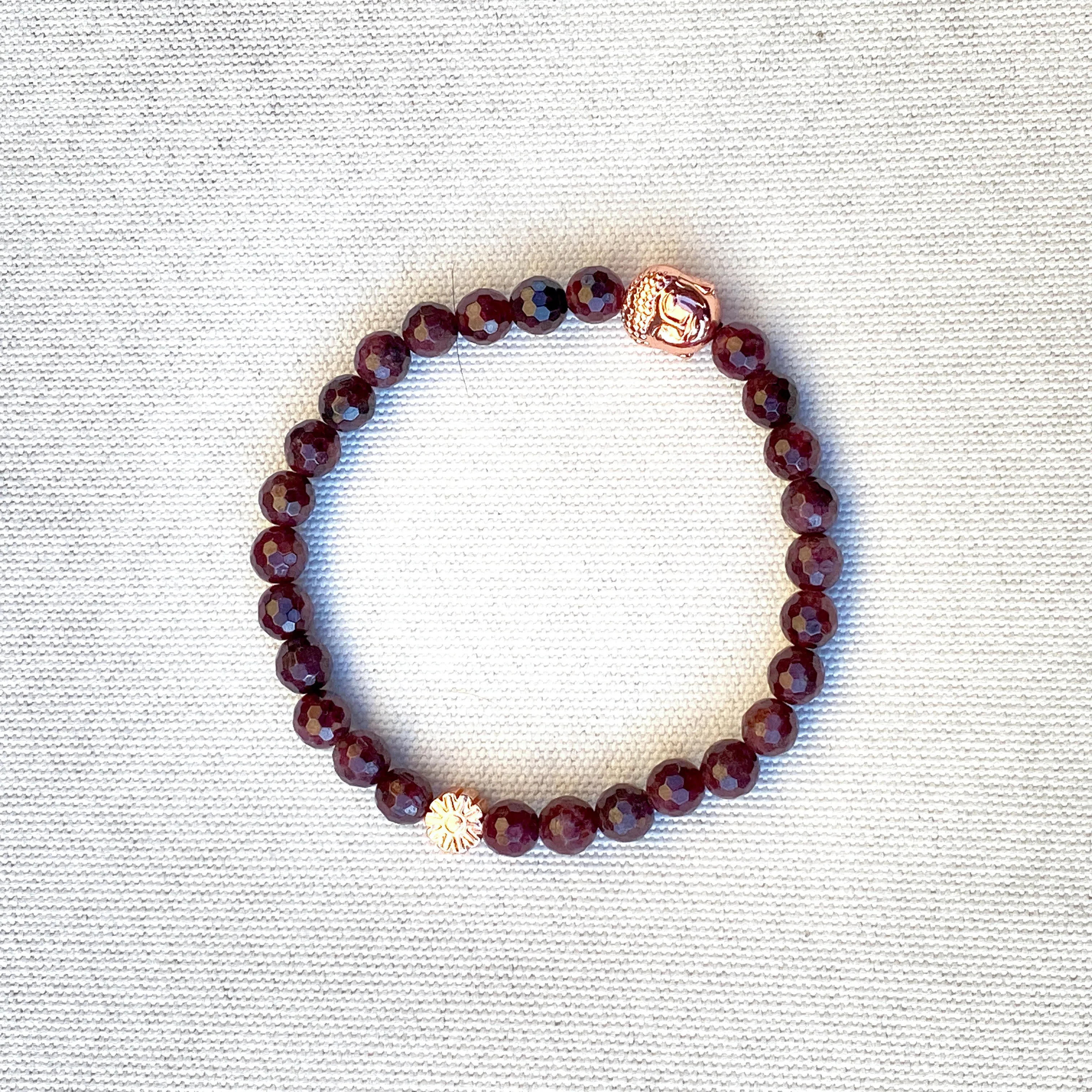 Garnets gemstones and Rose Hematite Crystal Gemstone Stretch Bracelet