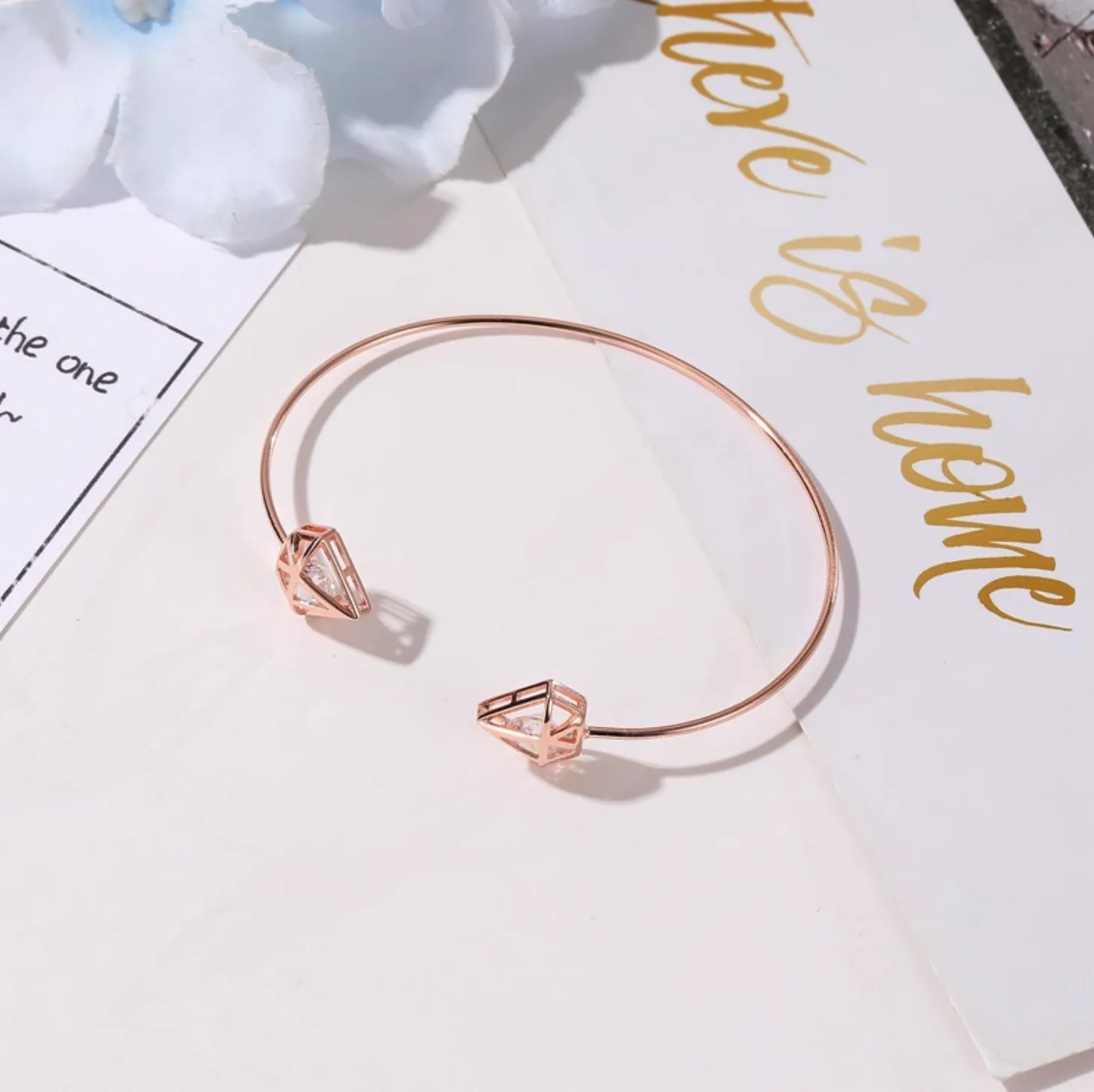 Gem Shaped Rosegold Open Cuff