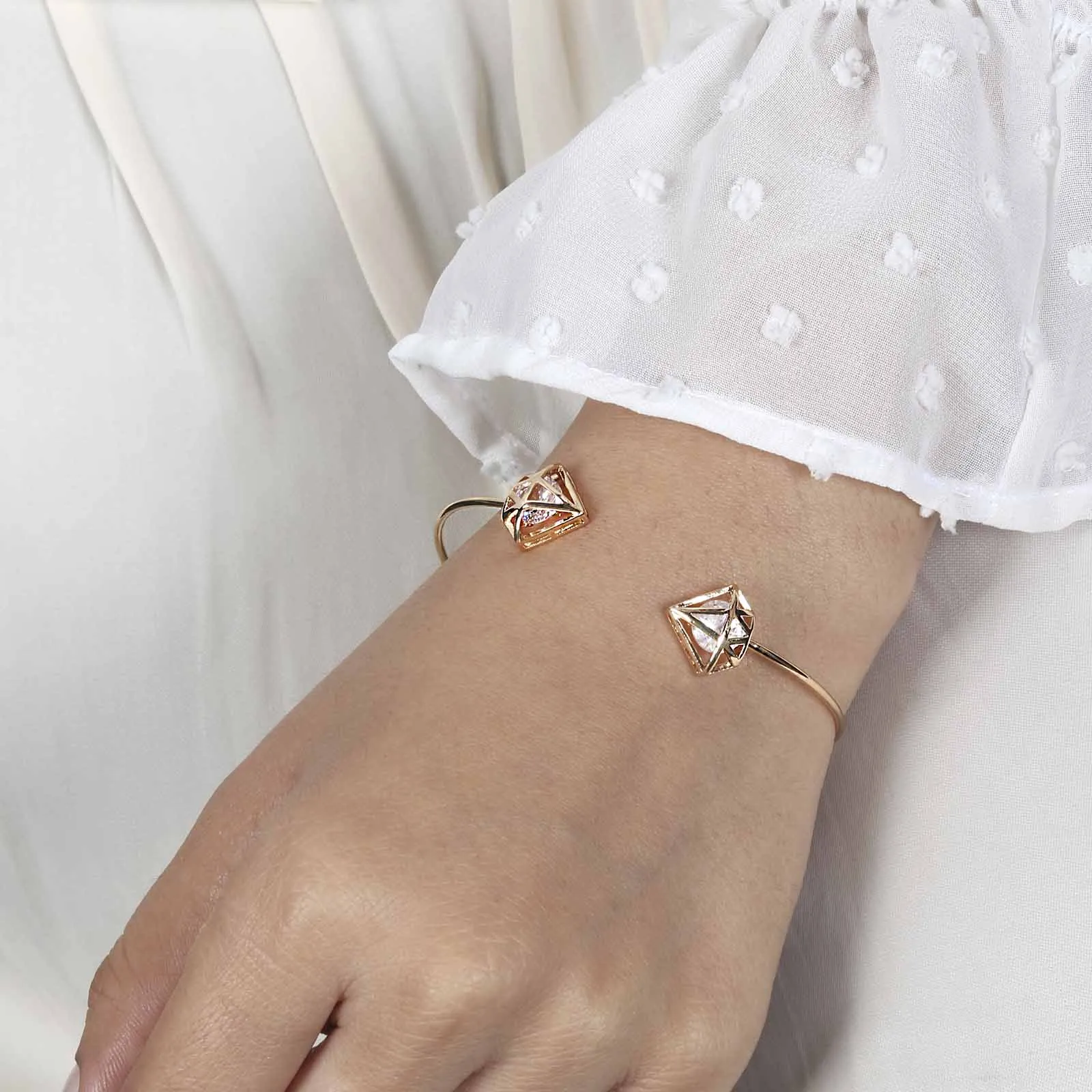 Gem Shaped Rosegold Open Cuff