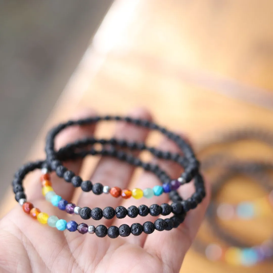 Genuine Chakra Gemstones & Lava Bracelet