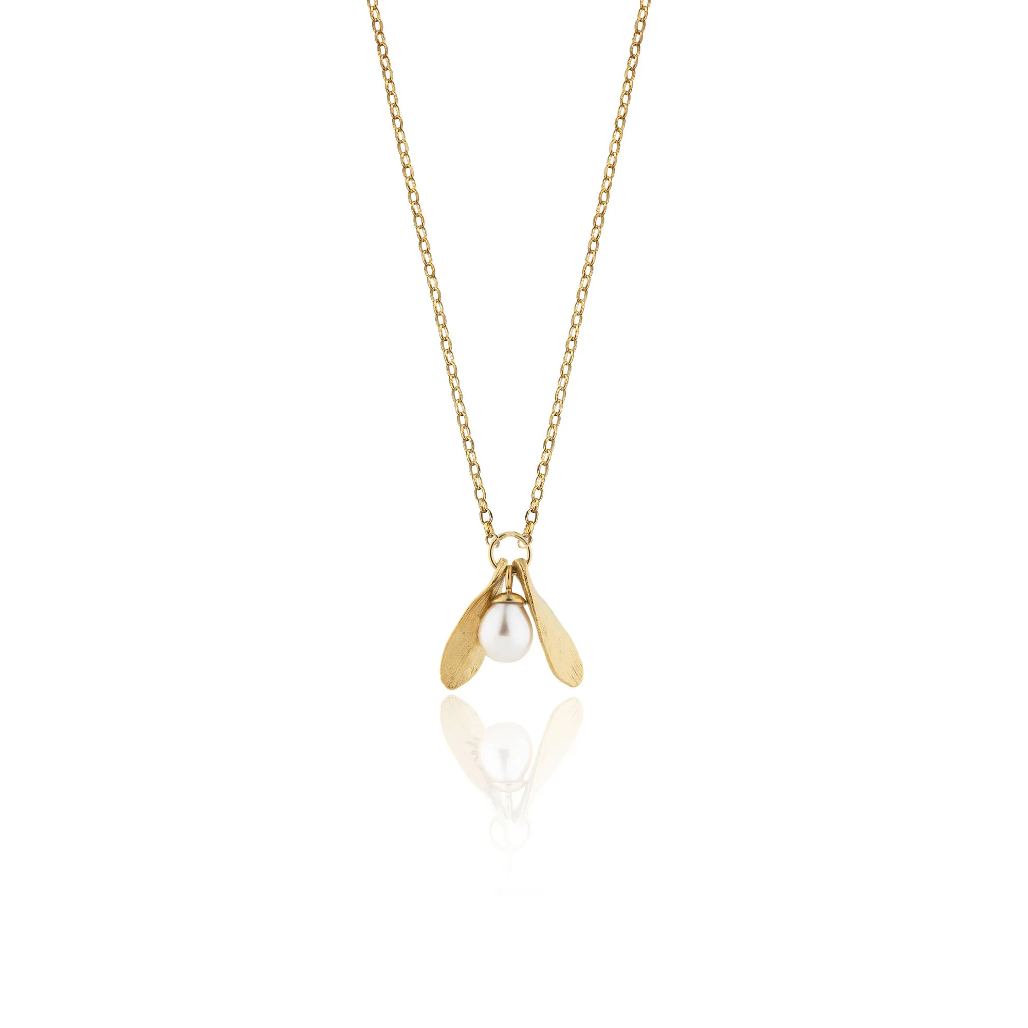 Gold Double Leaf and Pearl Pendant