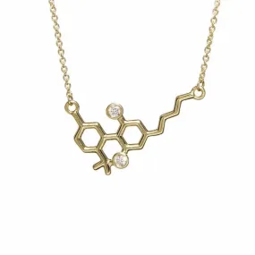 Gold Molecule Necklace with White Diamond Gemstones