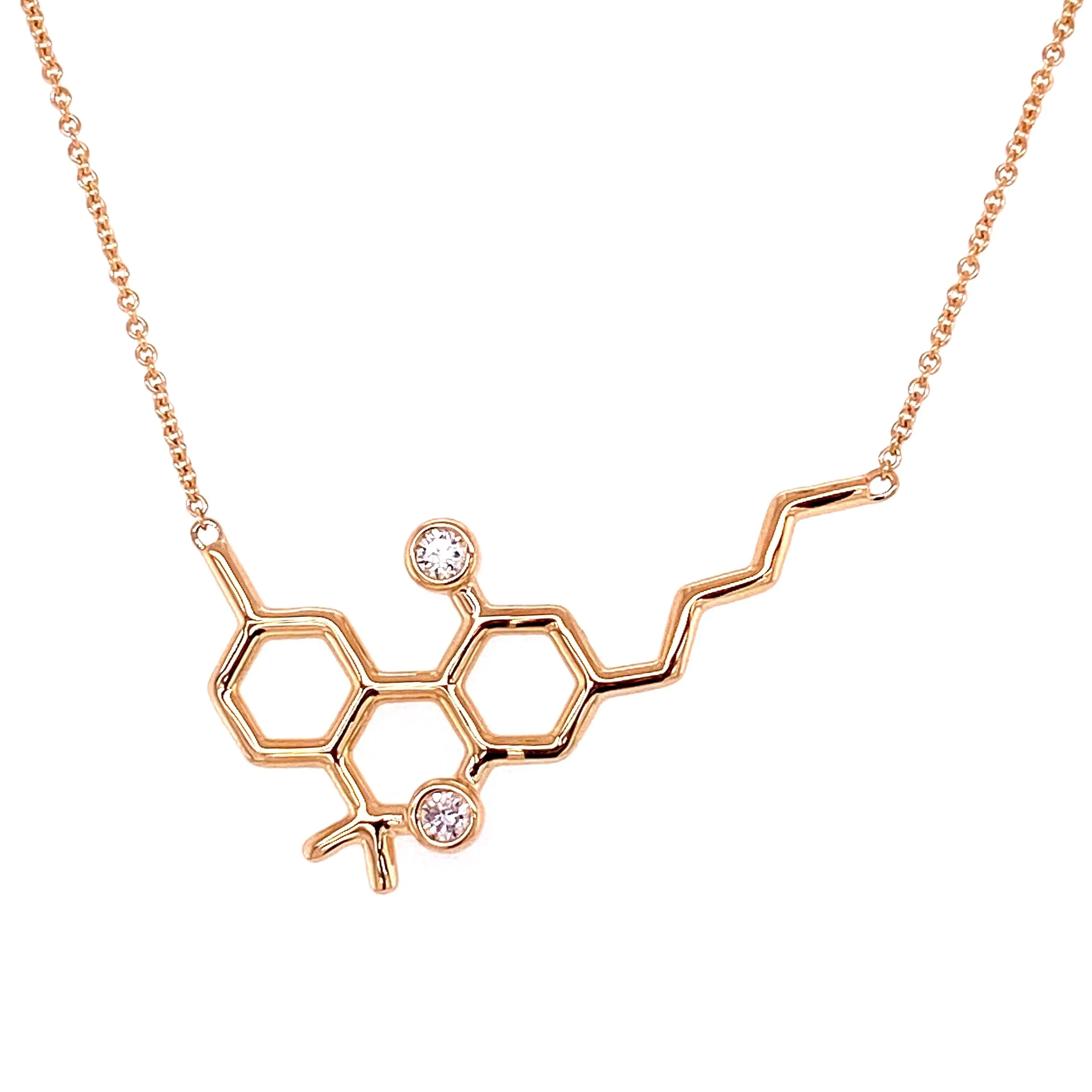 Gold Molecule Necklace with White Diamond Gemstones