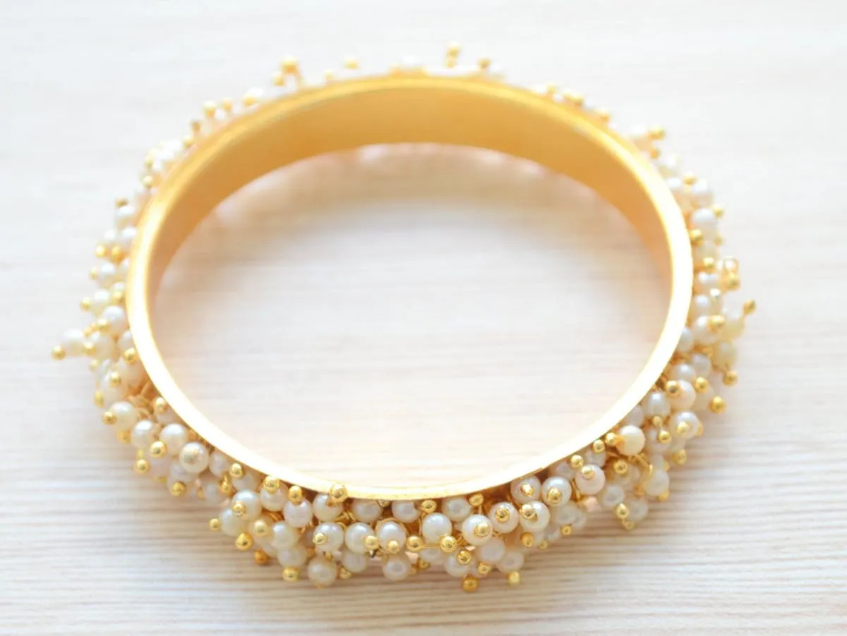 Gold pearl broad kada bangle, Indian wedding bangle, traditional bangle bracelet for women