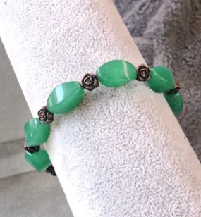 Green Aventurine gemstones and copper Rose Bracelet