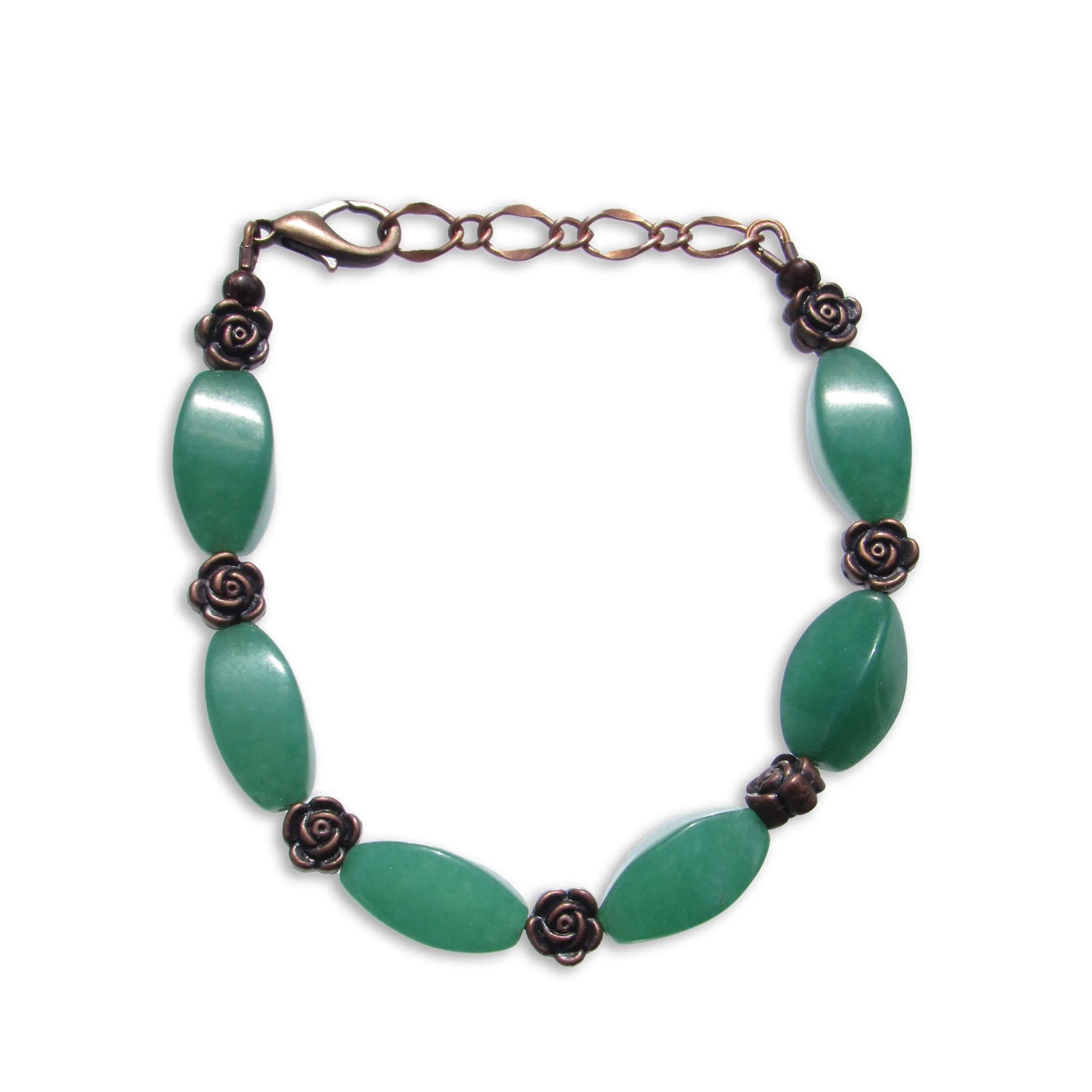 Green Aventurine gemstones and copper Rose Bracelet