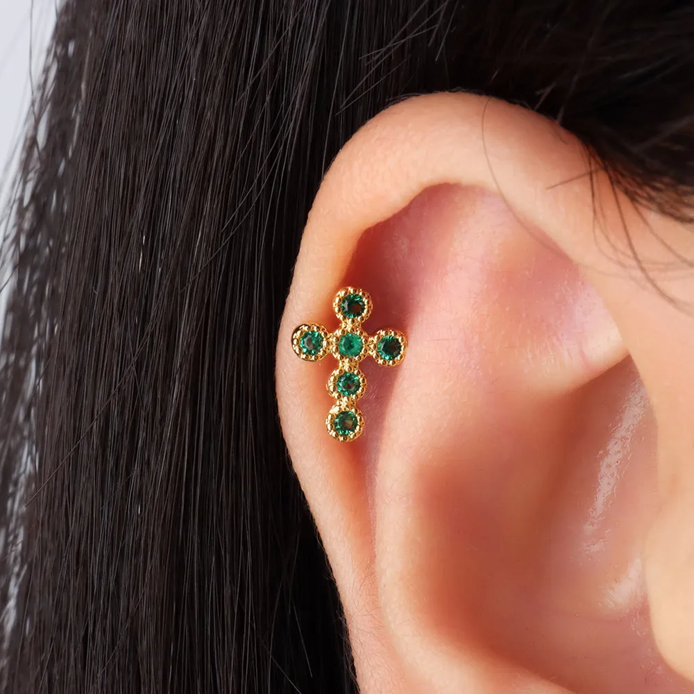 Green Gem Cross Stud