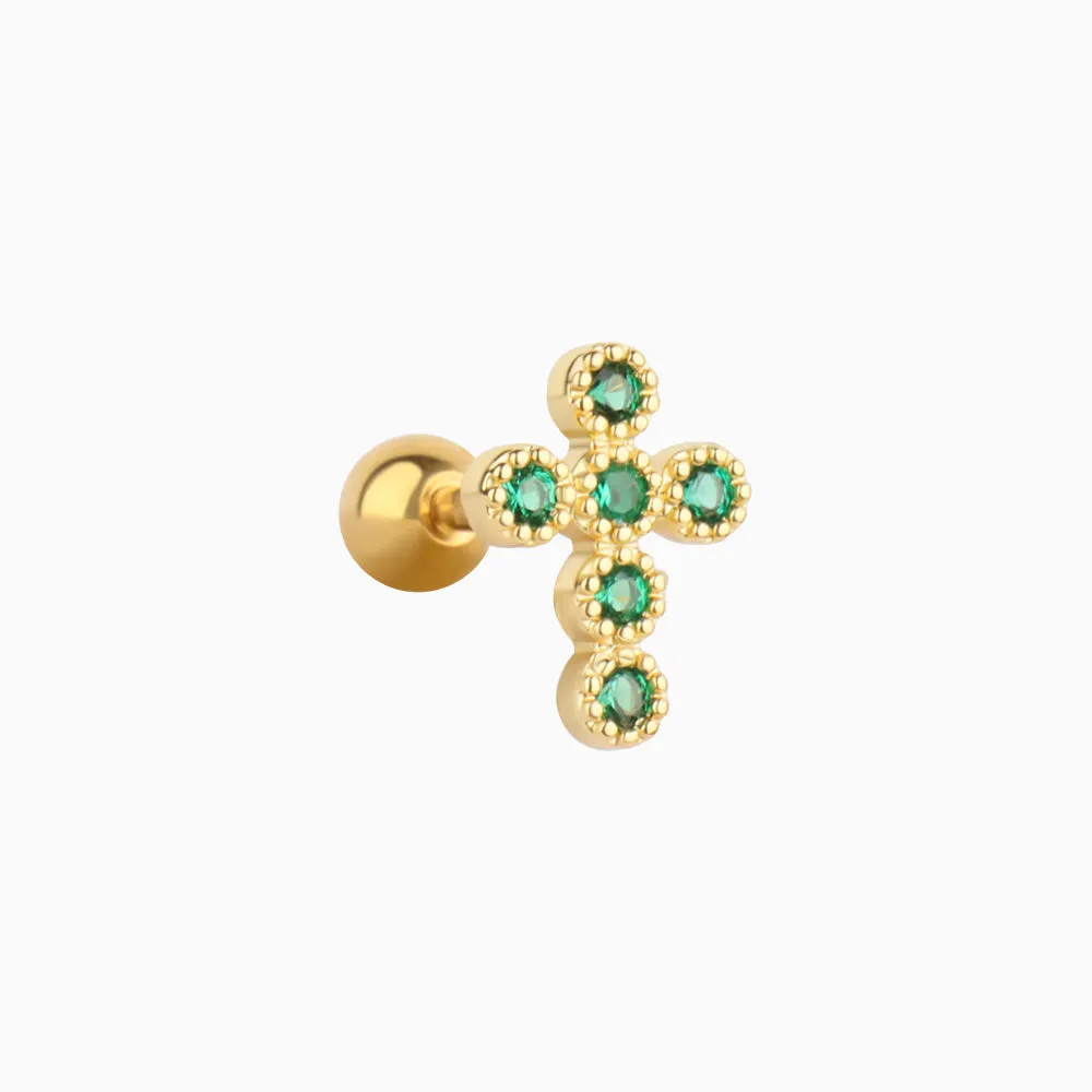 Green Gem Cross Stud