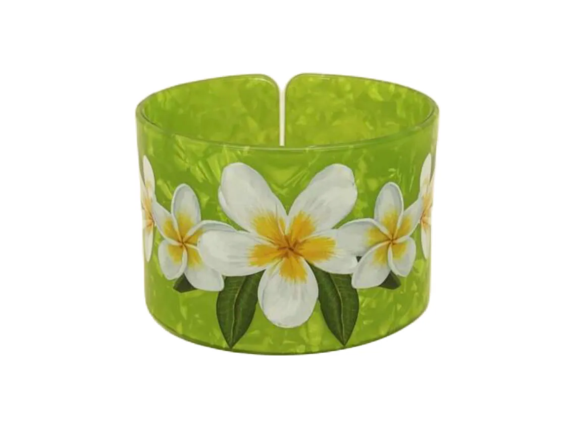 Green Plumeria Open Cuff Bangle