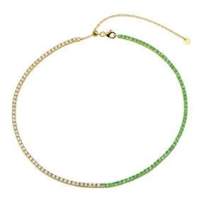 Half Diamond Half Gemstones Adjustable Tennis Necklace