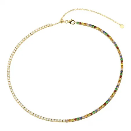 Half Diamond Half Gemstones Adjustable Tennis Necklace