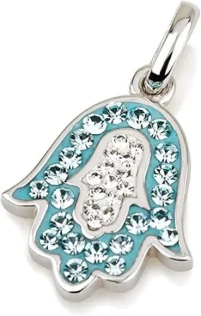 Hamsa Pendant and hamsa in Sterling Silver With Azure Crystals Gemstones   chain