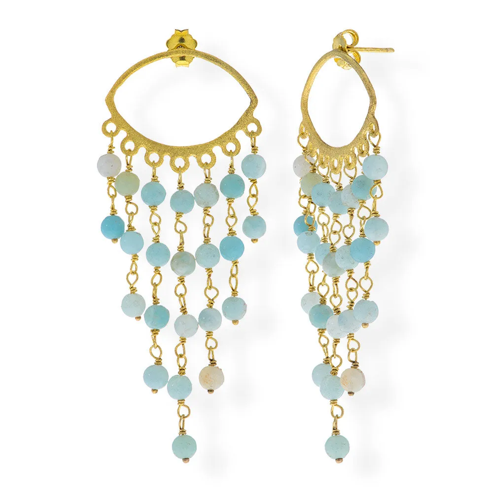 Handmade Gold Plated Silver Dangle Earrings With Amazonite Gemstones