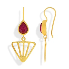 Handmade Gold Plated Silver Drop Earrings With Ruby Quartz Gemstones