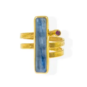 Handmade Gold Plated Silver Ring with Kyanite & Ruby Quartz Gemstones