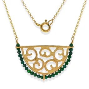 Handmade Short Gold Plated Silver Chain Necklace With Green Quartz Gemstones