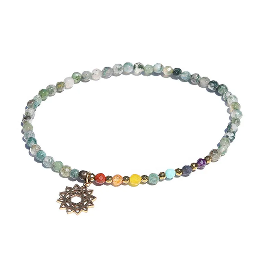 Heart Chakra Anklet, Chakra Gemstones and Moss Agate Anklet