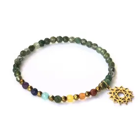 Heart Chakra Delicate Bracelet, with Chakra Gemstones and Moss Agate