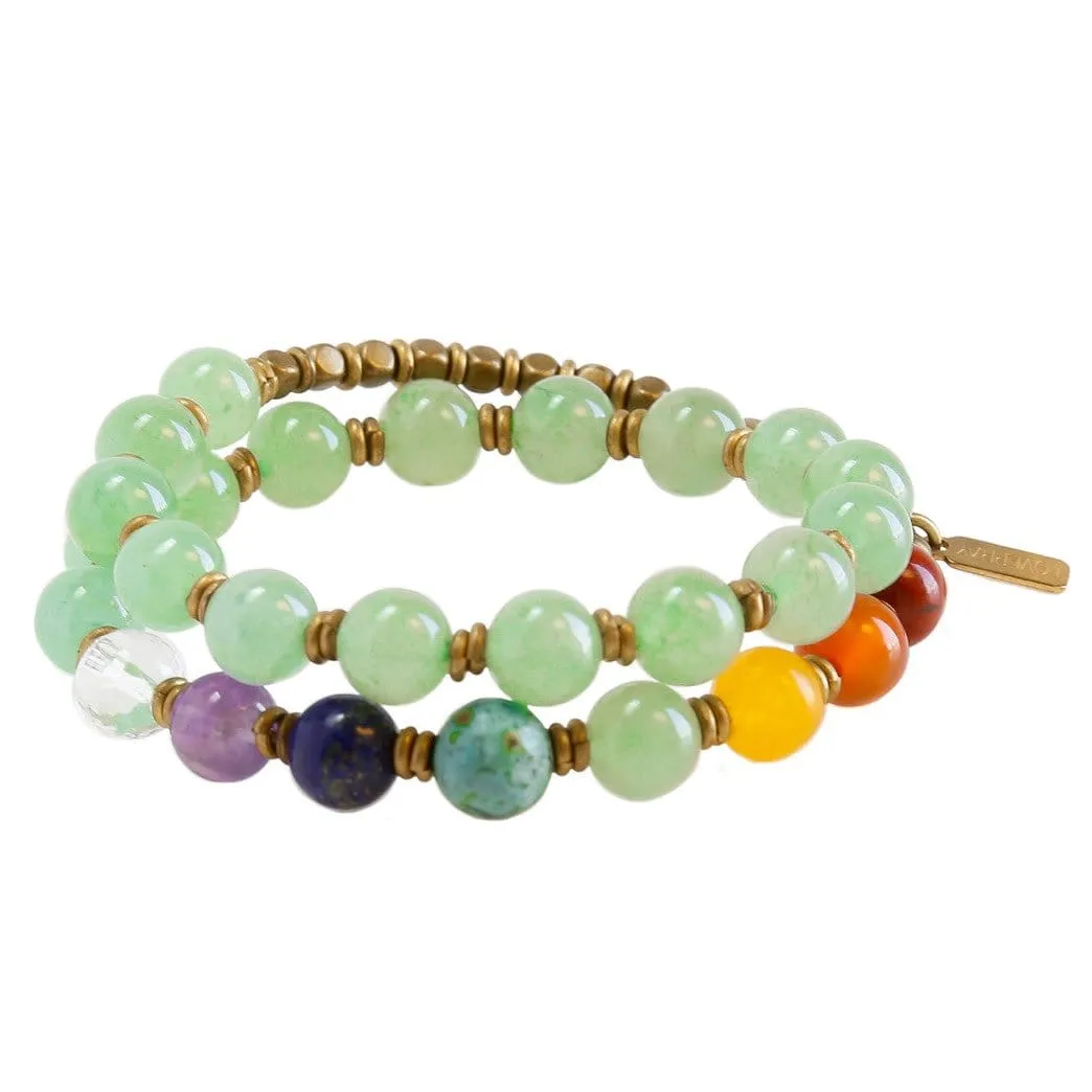 Heart Chakra, Genuine Aventurine and Chakra Gemstones 27 Bead Wrap Yoga Mala Bracelet