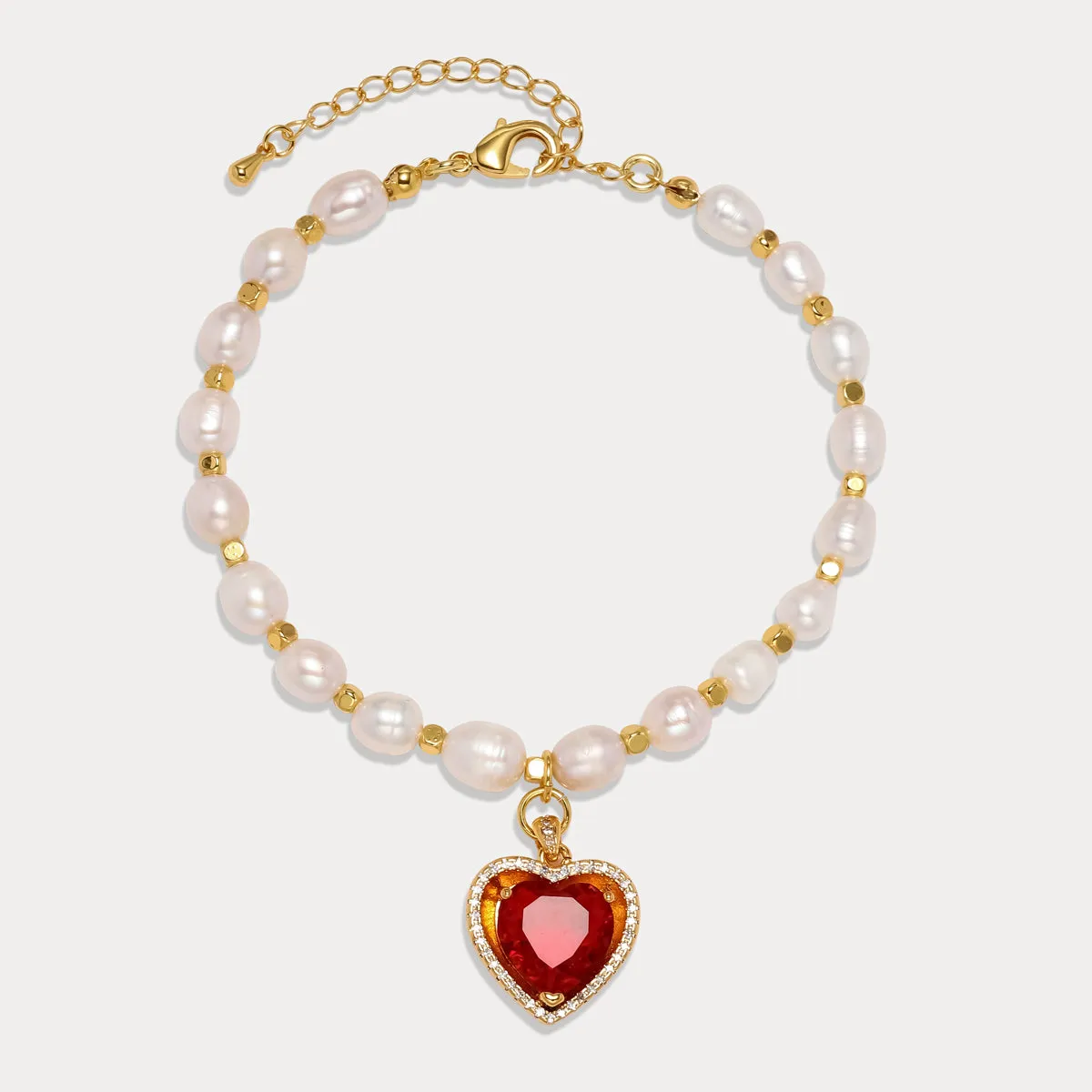 Heart Gem Pearl Necklace & Bracelet