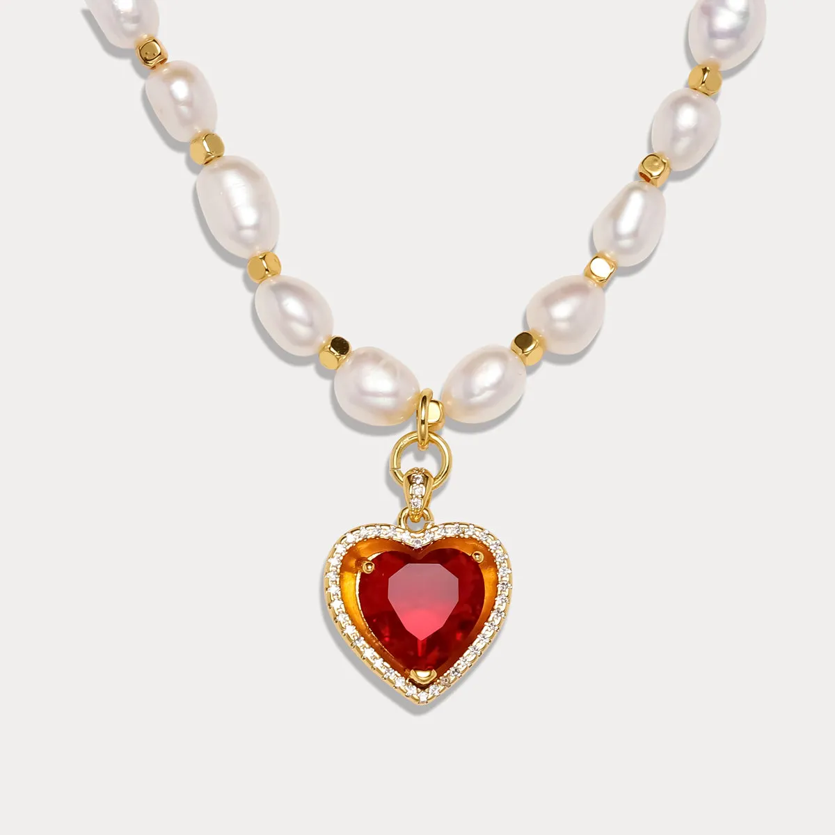 Heart Gem Pearl Necklace & Bracelet