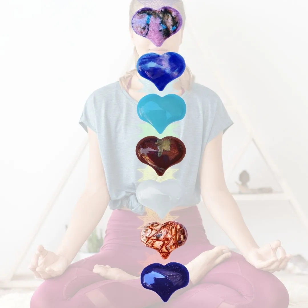 Heart Shaped Healing Gemstones Corresponding with the Seven Chakras