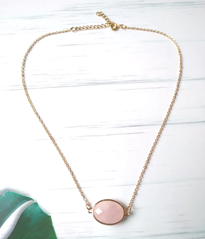 Horizontal Rose Quartz Single Gem Drop Pendant