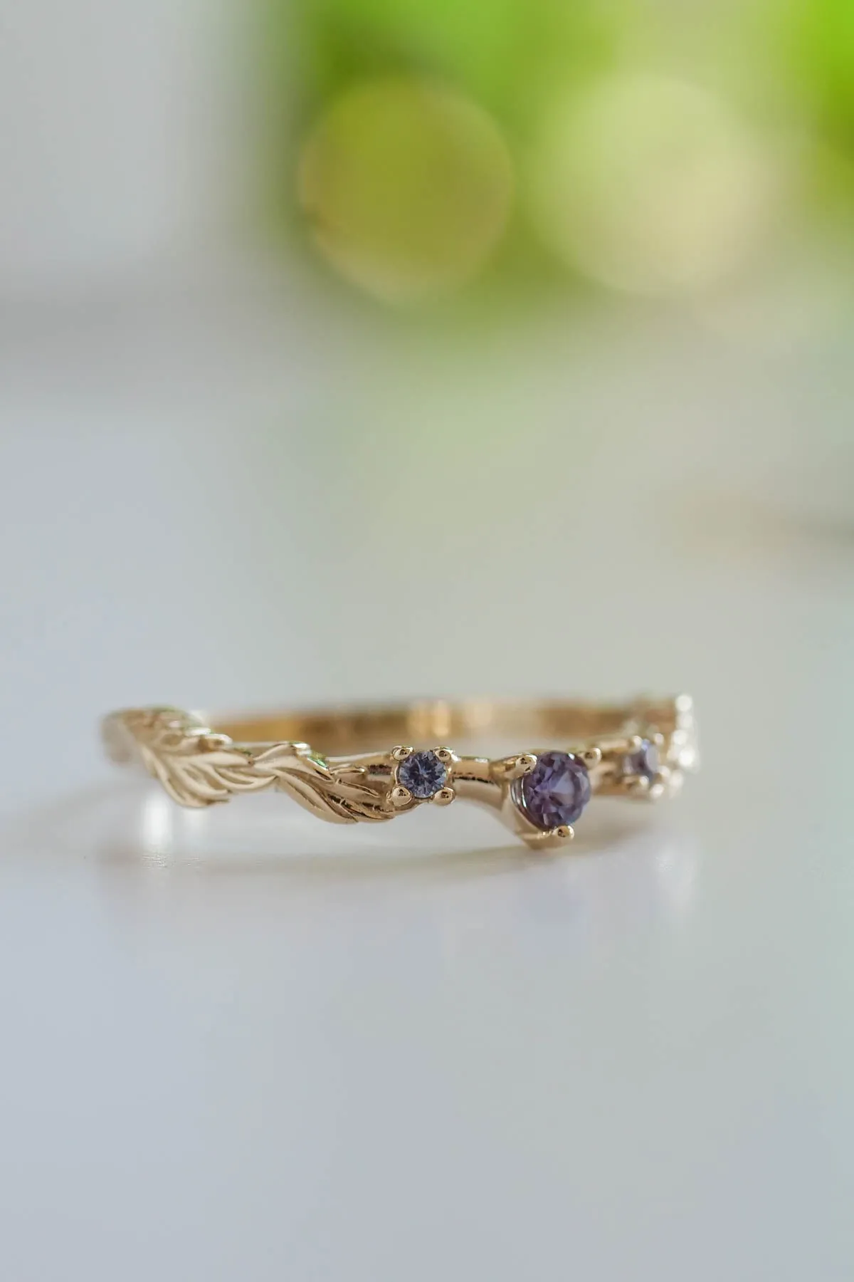 Japanese Maple | matching wedding band with 3 gemstones