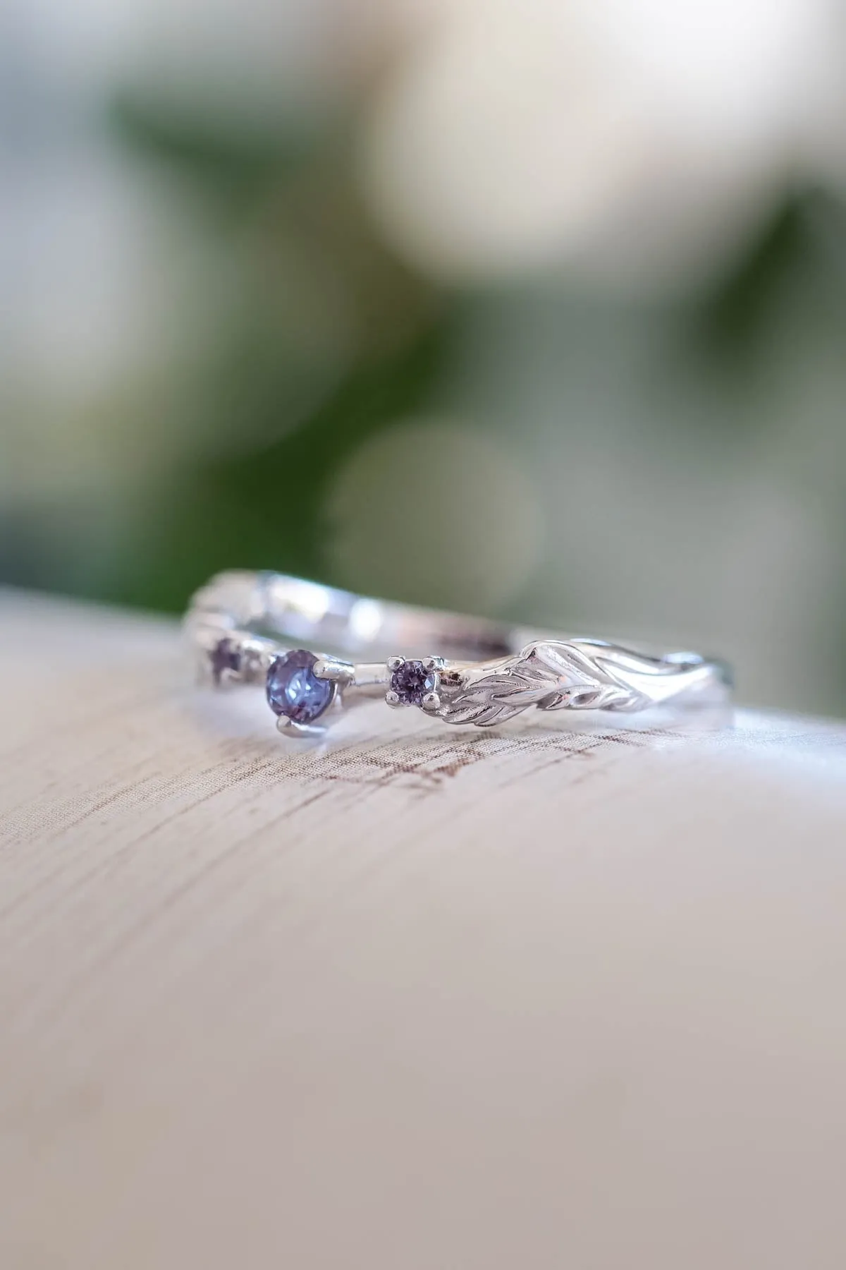 Japanese Maple | matching wedding band with 3 gemstones