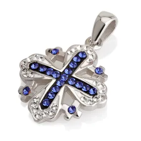 Jerusalem Cross Pendant Blue Gemstones   Sterling Silver 925 chain