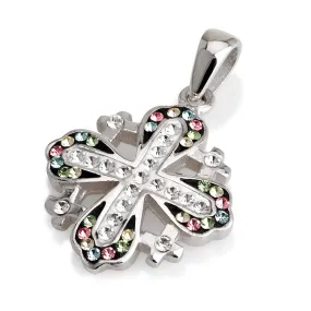 Jerusalem Cross Pendant Multi Colors Gemstones   Sterling Silver 925 chain