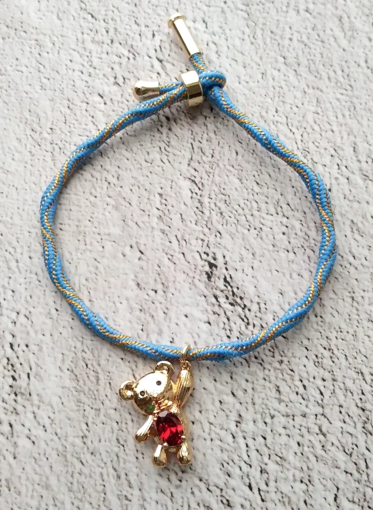 Kelly Red Gem Toy Bear Metallic Corded Slider Bracelet