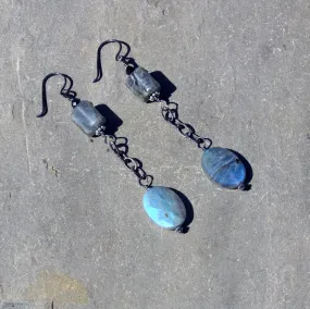 Labradorite, Black Spinel Gemstones, and Oxidized Sterling Silver Earrings