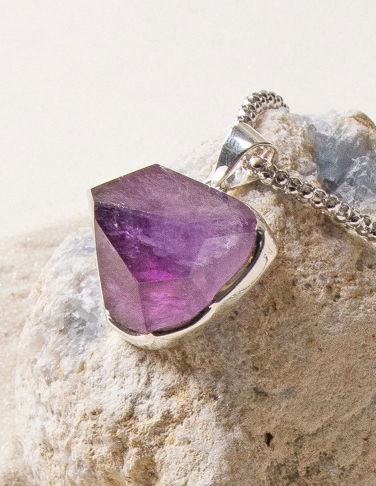 Large Amethyst Crystal Gemstone Pendant - 24 Inch Chain