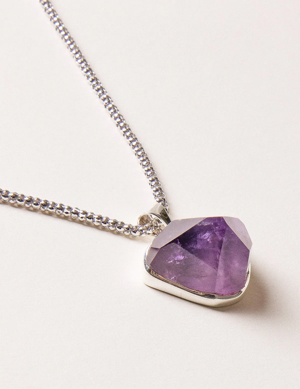 Large Amethyst Crystal Gemstone Pendant - 24 Inch Chain