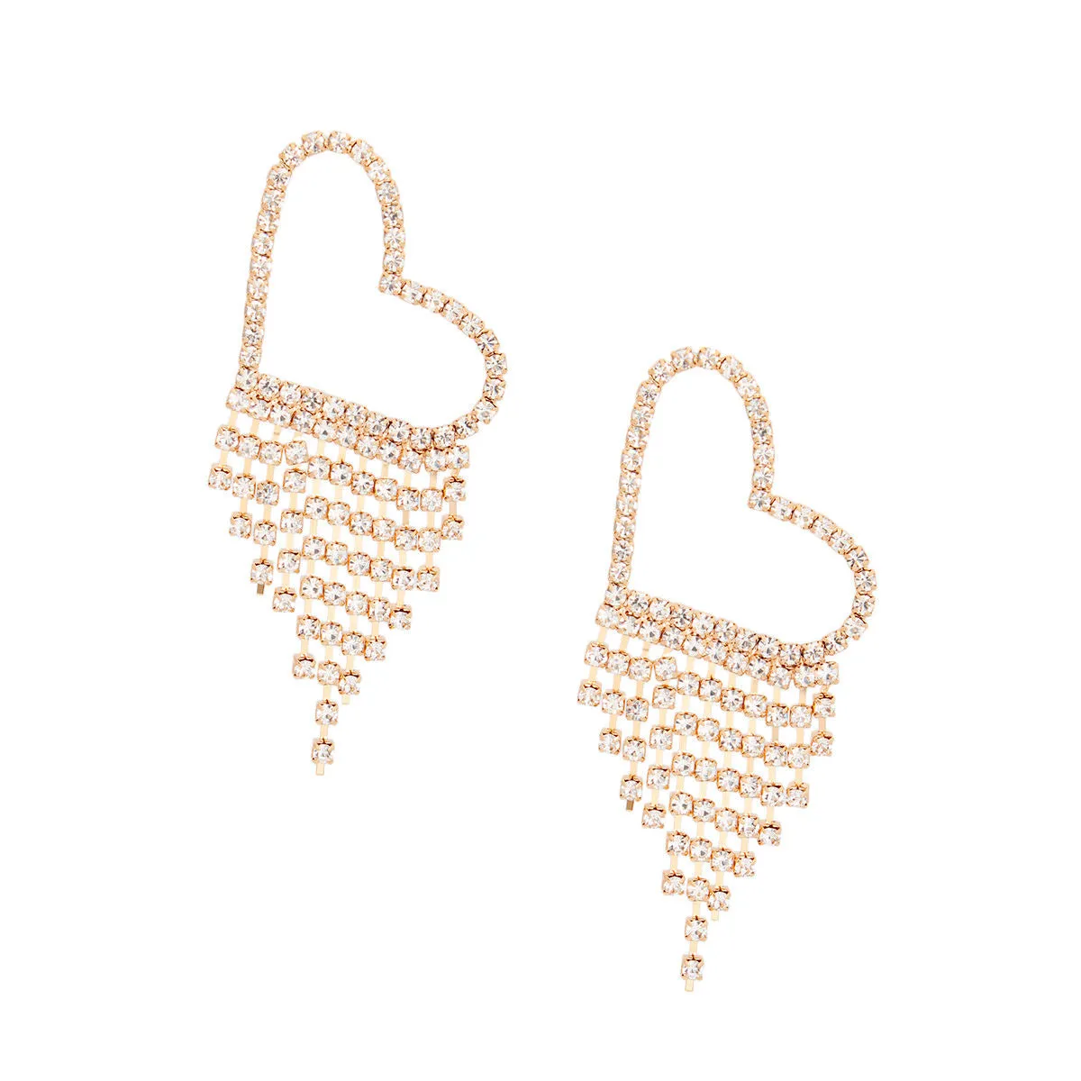 Large Pave Fringe Heart Earrings - Gold