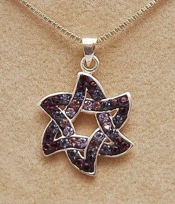 Magen David With Littel Color Gemstones Sterling Silver 925 Neck Chain & Box