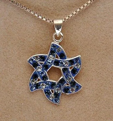 Magen David With Littel Color Gemstones Sterling Silver 925 Neck Chain & Box