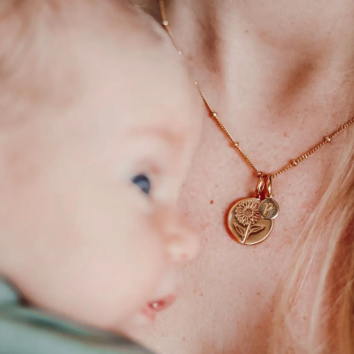 Marigold Initial Necklace - October Flower