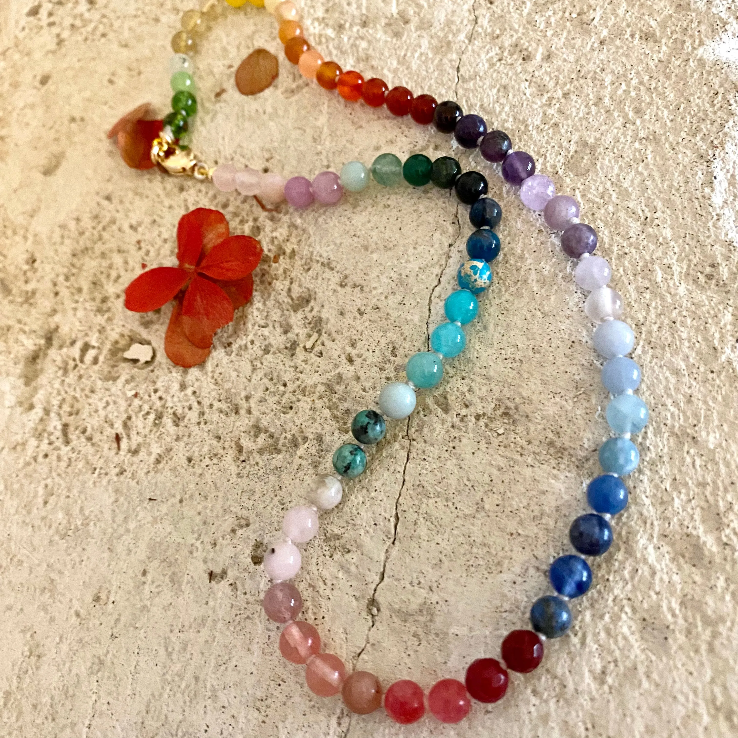 Mini Rainbow Candy Necklace, Skittles Taste Multi Gemstones Necklace, Gold Plated, 16 to 19.5inches