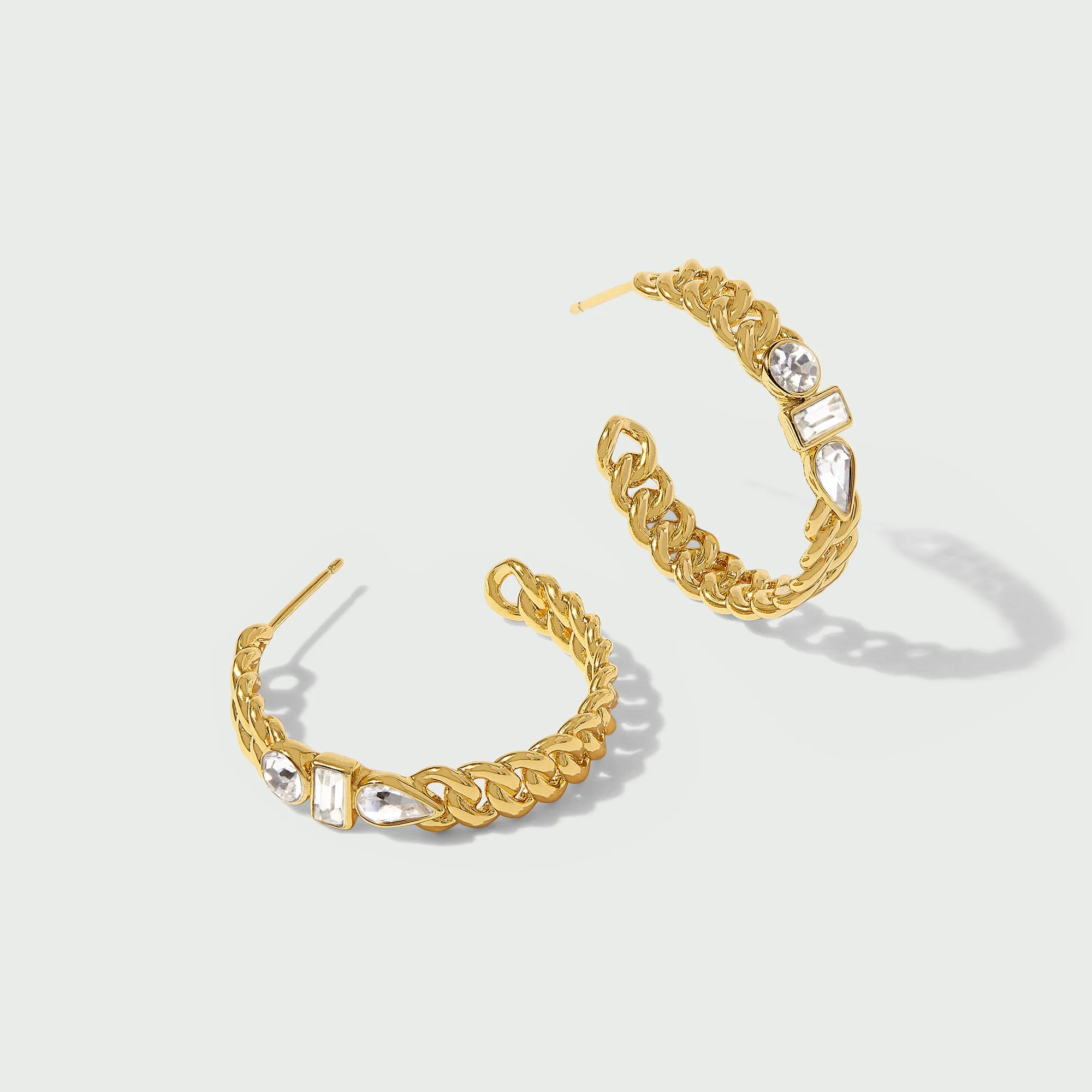 Mixed Gem Chain Hoop Earrings