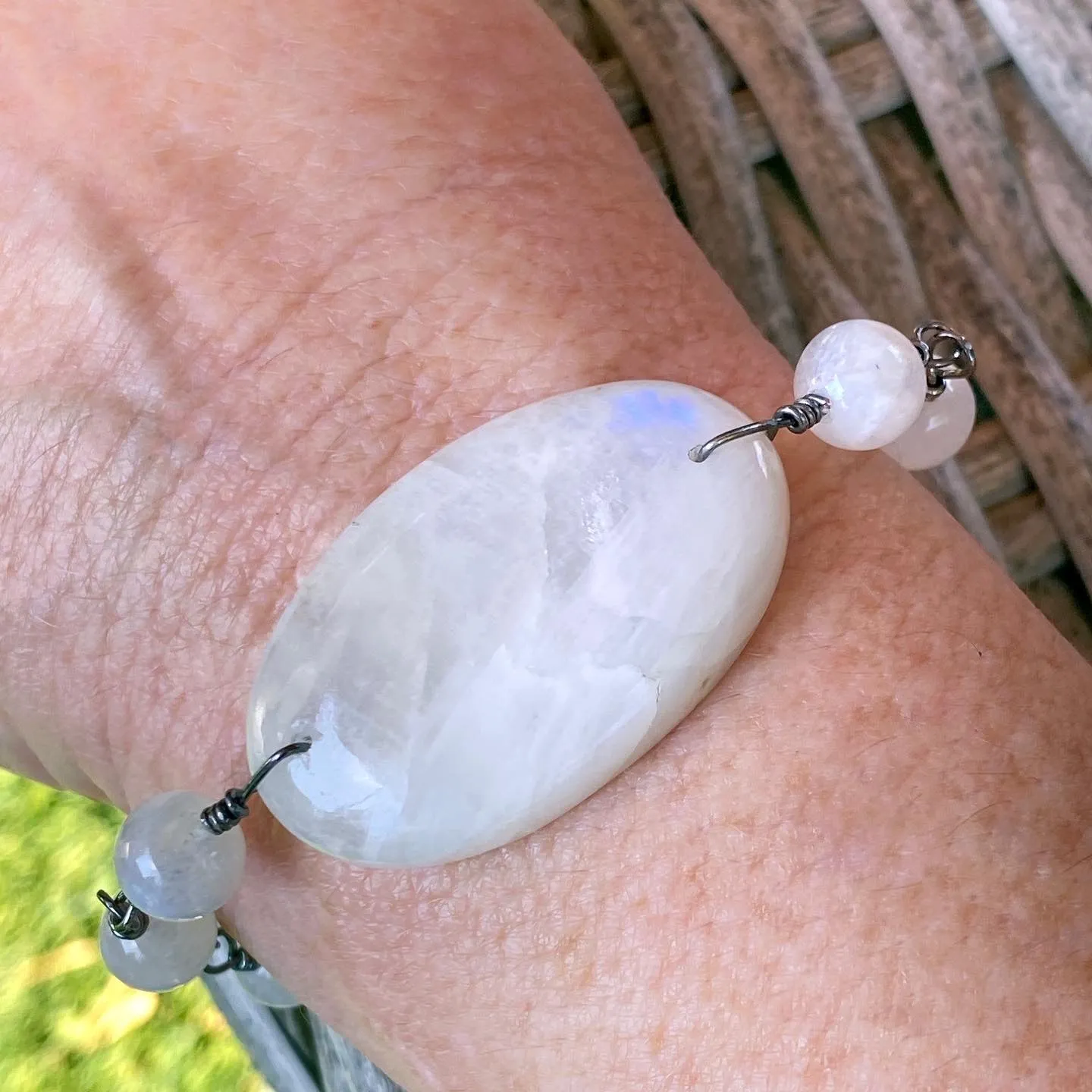 Moonstone gemstones and Oxidized Sterling Silver bracelet