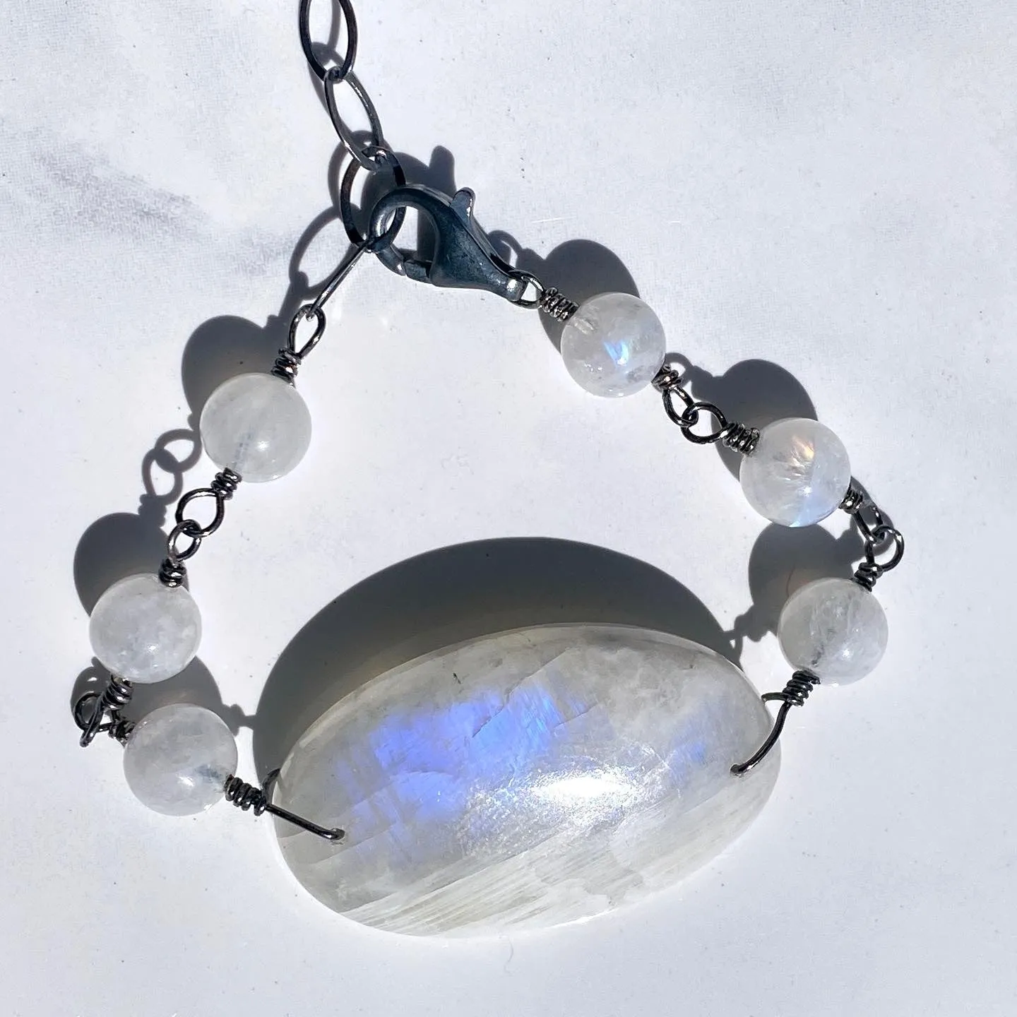 Moonstone gemstones and Oxidized Sterling Silver bracelet