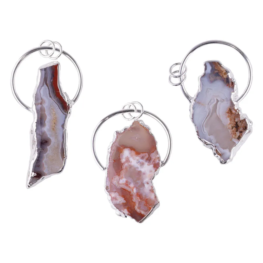 Moroccan Agate Large Freeform Pendant Silver - Pendant