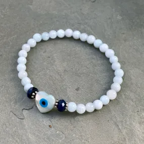 Mother of Pearl, Aquamarine gemstones, and Blue Sapphires with Sterling Silver bracelet