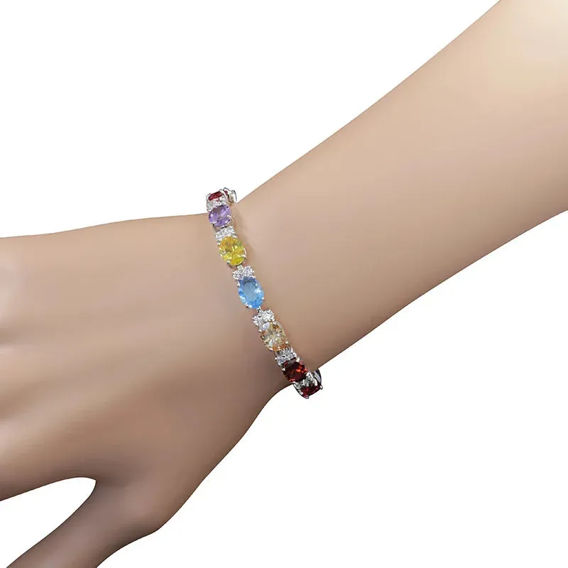 Multi Gemstones 925 Sterling Silver Bracelet